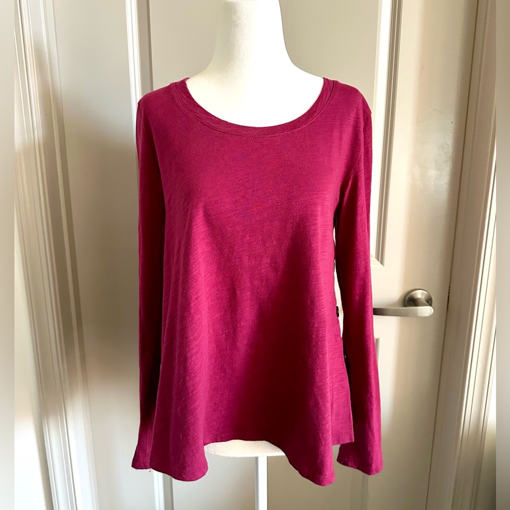 Anthropologie Sunday in Brooklyn Magenta Long Sleeve Top with Side Buttons Small